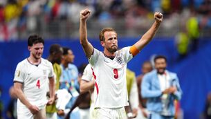 <p>England's Harry Kane celebrates following the FIFA World Cup Round of 32 match at Atlanta Stadium.</p>