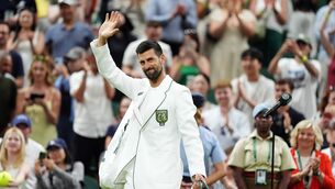 <p>THE DJOKER: Novak Djokovic celebrates winning his Gentlemen's Singles match against Stefanos Tsitsipas.</p>