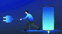 Digital detox concept. A man unplugs his smartphone to take a break from the screen. Symbol of mindfulness, mental health and co