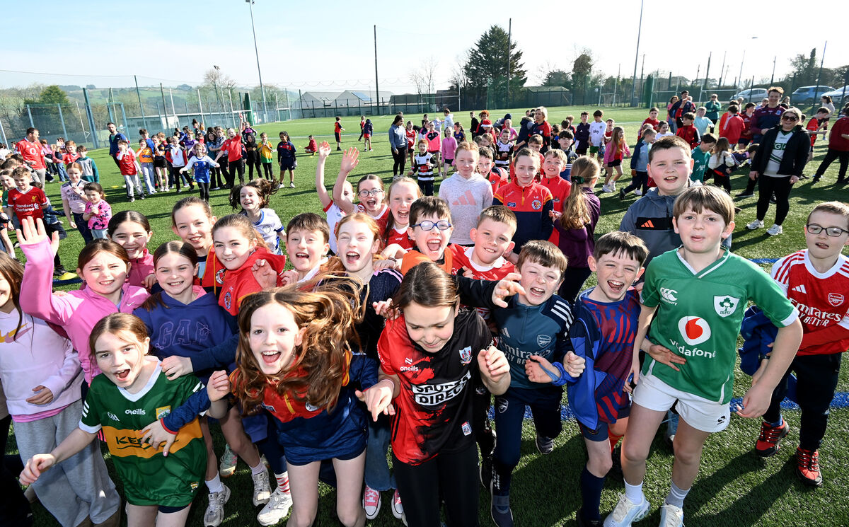 Pupils from Ovens NS at Éire Óg GAA club taking part in a jersey day in March — just one part of the massive Stand 4 Féile fundraising drive. Picture: Eddie O'Hare Pupils from Ovens NS at Éire Óg GAA club taking part in a jersey day in March — just one part of the massive Stand 4 Féile fundraising drive. Picture: Eddie O'Hare