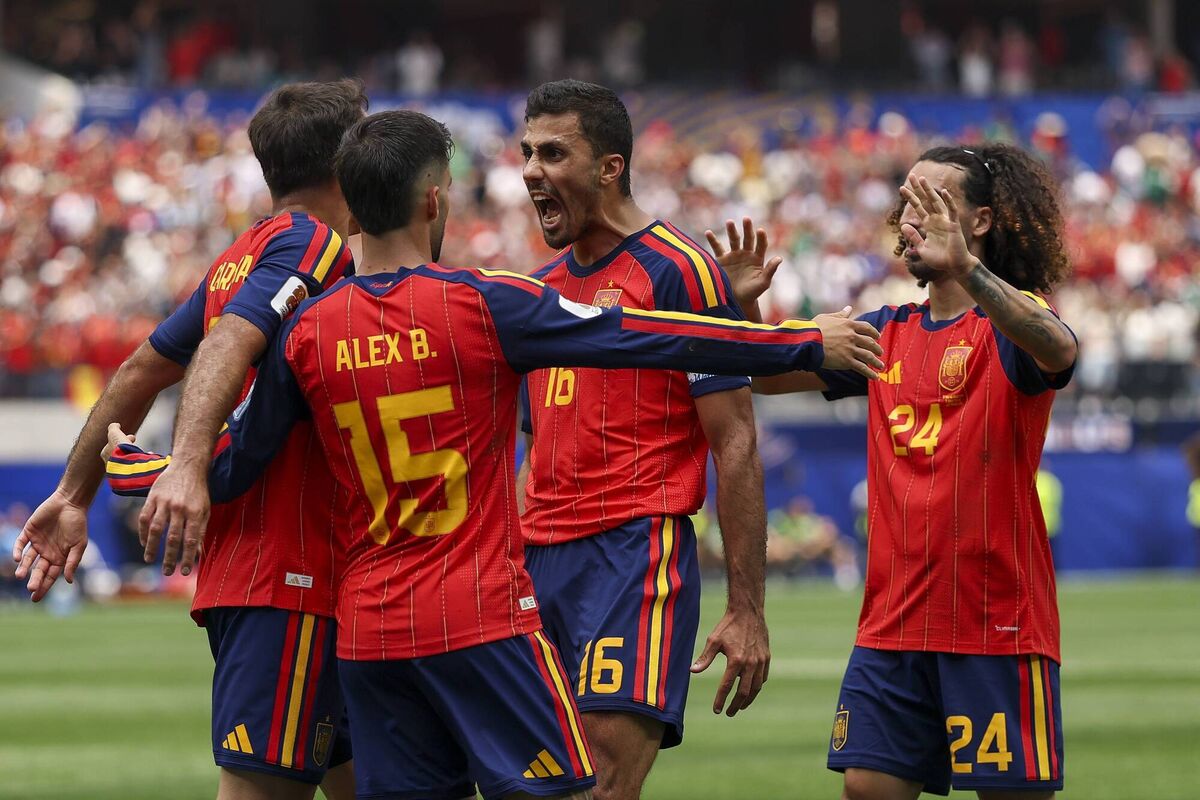 Oyarzabal celebrates with teammates after scoring his second. Pic: Harry How/Getty Oyarzabal celebrates with teammates after scoring his second. Pic: Harry How/Getty