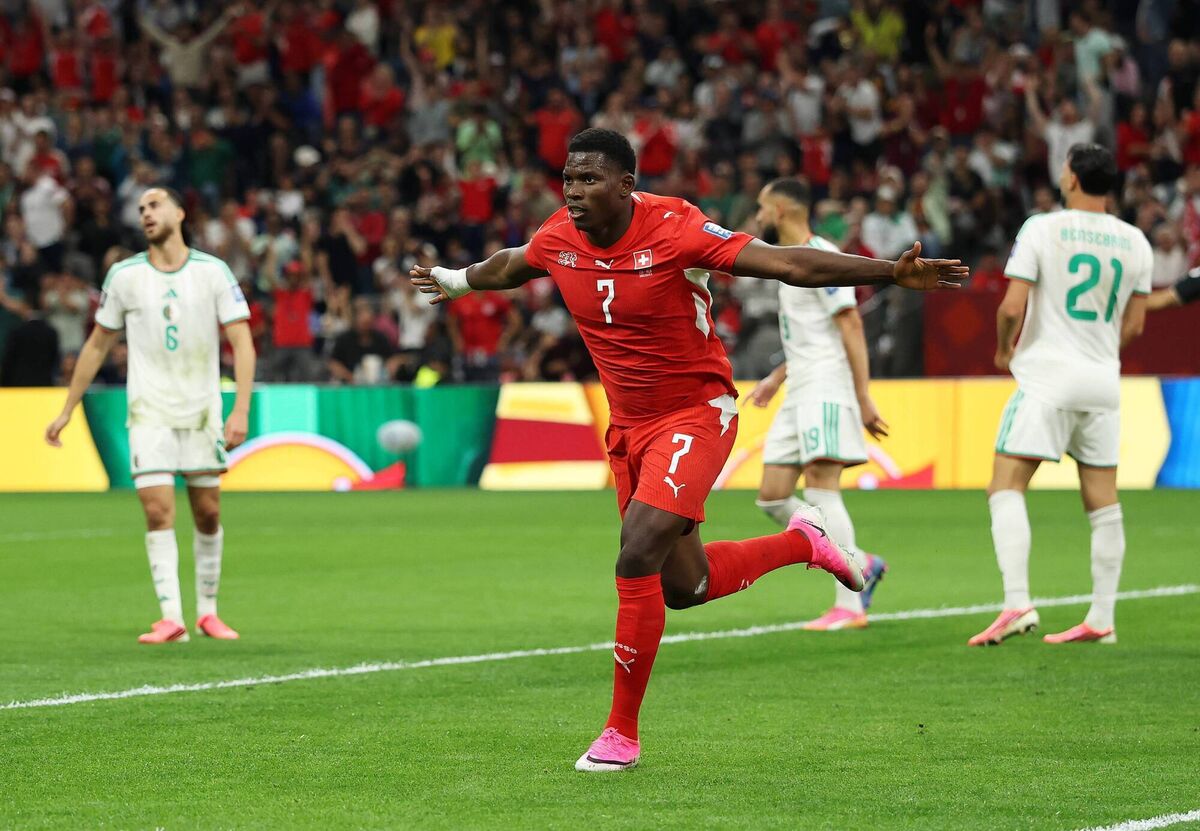 Breel Embolo celebrates an early Swiss opener. Pic: Emilee Chinn/Getty Breel Embolo celebrates an early Swiss opener. Pic: Emilee Chinn/Getty