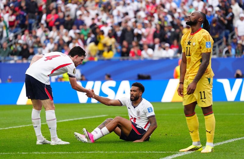 HELPING HAND: Declan Rice helps Reece James to his feet after a knock against Ghana. Pic: Bradley Collyer/PA HELPING HAND: Declan Rice helps Reece James to his feet after a knock against Ghana. Pic: Bradley Collyer/PA