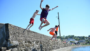 <p> Making a splash: Ronan Lorcan, Alex Connolly, Jacob Cruise and Kaiden Deady-O'Flynn making the most of the sunny weather and high temperatures as they cool off at Aghada Pier, Co Cork. Picture: Larry Cummins</p> <p> Making a splash: Ronan Lorcan, Alex Connolly, Jacob Cruise and Kaiden Deady-O'Flynn making the most of the sunny weather and high temperatures as they cool off at Aghada Pier, Co Cork. Picture: Larry Cummins</p>