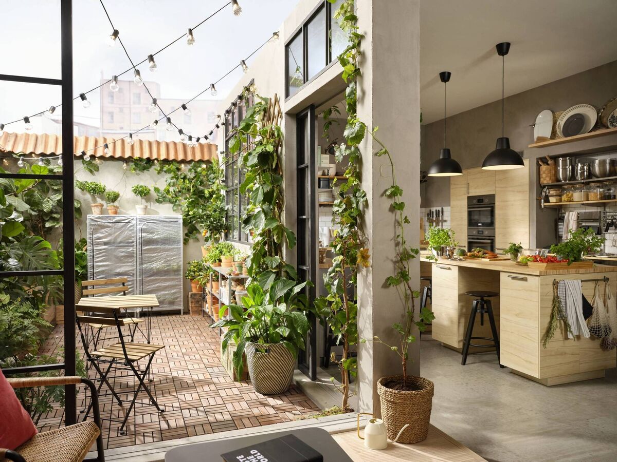 Ikea's Tarno outdoor table and two chairs, black and light brown, €70. 