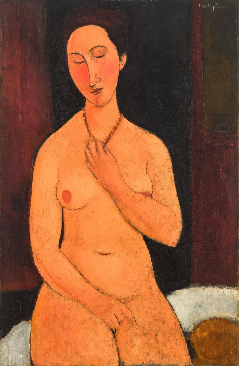 Amedeo Modigliani 'Seated Nude with Necklace' sold for €55.84 million. Amedeo Modigliani 'Seated Nude with Necklace' sold for €55.84 million.