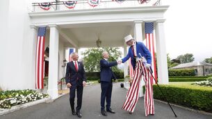 <p>The US ambassador to Ireland Edward S. Walsh (left) hosted a major celebration of America’s 250th Independence Day at Deerfield, the official residence of the US Ambassador in Phoenix Park on July 1 where the Taoiseach Micheál Martin (centre) was greeted by Uncle Sam. Picture: Conor McCabe Photography</p> <p>The US ambassador to Ireland Edward S. Walsh (left) hosted a major celebration of America’s 250th Independence Day at Deerfield, the official residence of the US Ambassador in Phoenix Park on July 1 where the Taoiseach Micheál Martin (centre) was greeted by Uncle Sam. Picture: Conor McCabe Photography</p>