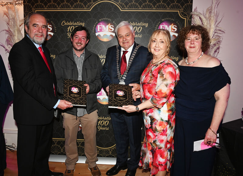 Cllr Frank O'Flynn, county mayor with Tom Beresford, president Conor Nelligan, County Heritage Officer; Katherine Keane, vice president and book editor and Jackie Creed, committee at the 100th celebration of Fermoy Musical Society. Picture: Eddie O'Hare