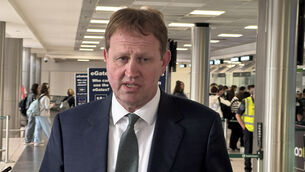 <p>Minister for Justice, Home Affairs and Migration Jim O'Callaghan speaking to the media at the launch of the upgraded eGate facilities at Dublin Airport. Picture date: Monday May 25, 2026.</p>
