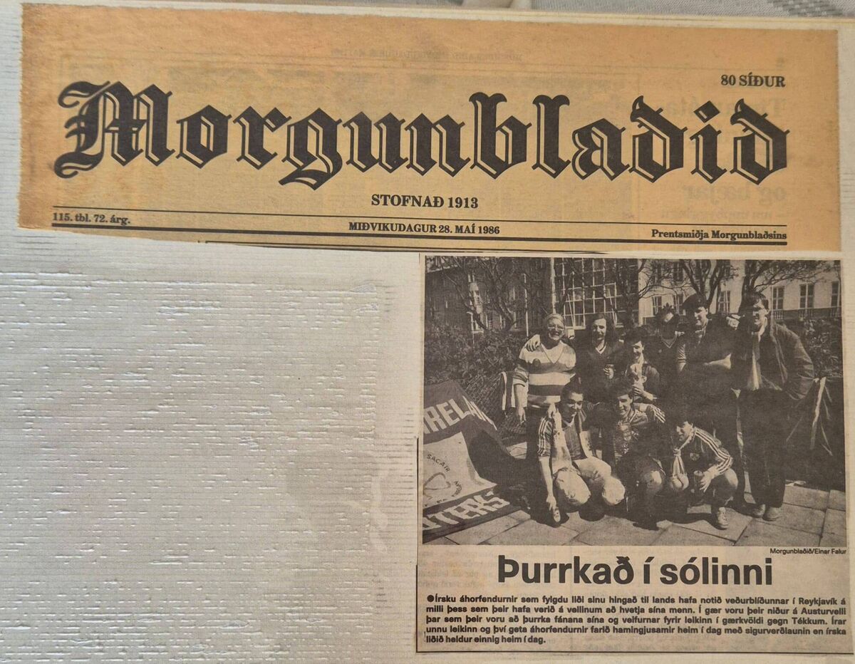 The small travelling Irish party ended up on the front page of Icelandic newspaper Morgunbladid.