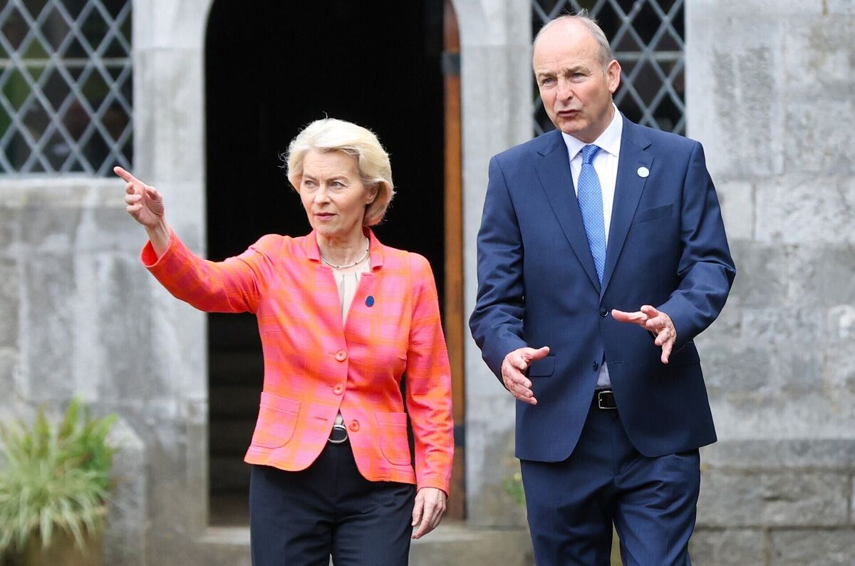 European Commission president Ursula von der Leyen and Taoiseach Micheál Martin walk together at University College Cork. Picture: Paul Faith/PA Wire