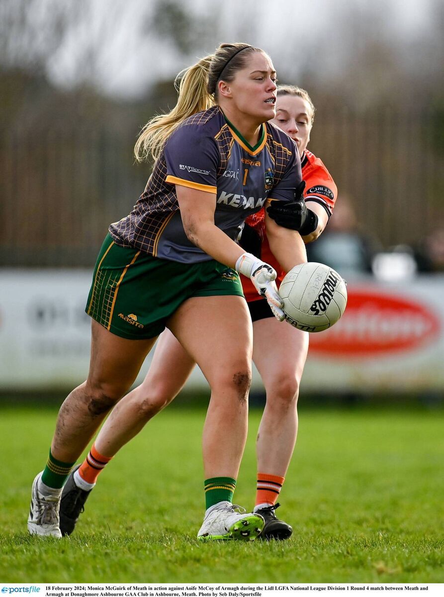 Monica McGuirk of Meath in action against Aoife McCoy of Armagh. Photo by Seb Daly/Sportsfile