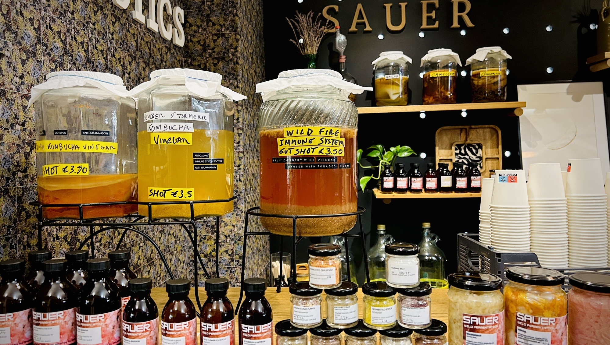 Some of the Vinegars at Sauer, Ivo Duarte’s cutting-edge wild fermentation food business