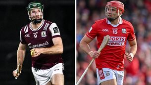 <p>Galway's Cathal Mannion and Cork's Brian Hayes. Pics: Sportsfile</p>