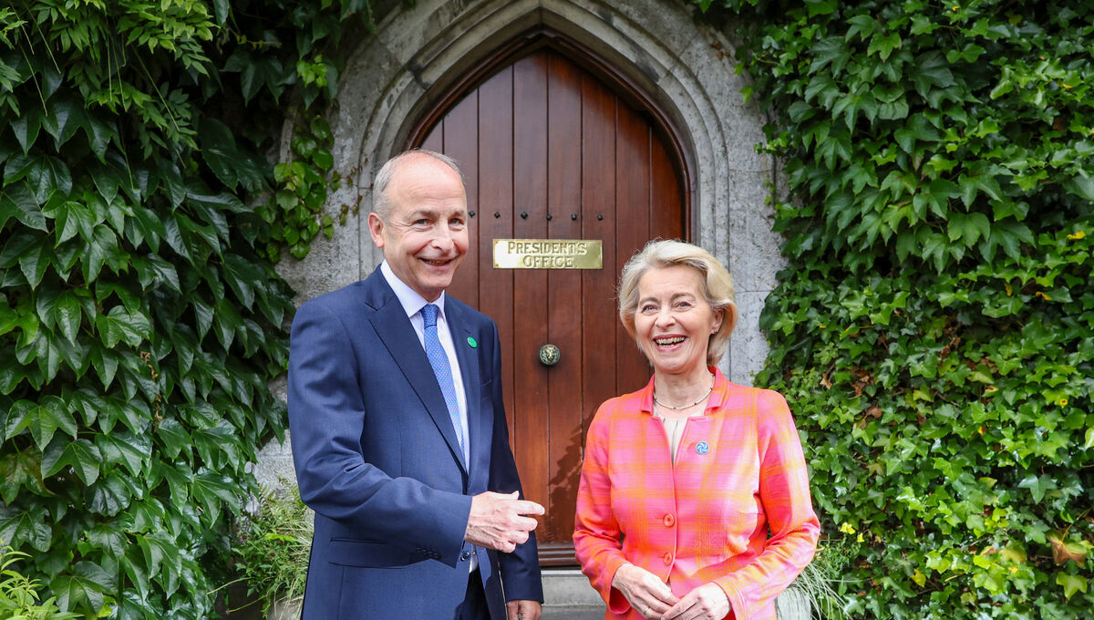 European Commission president Ursula von der Leyen and Taoiseach Micheál Martin pose for a photo outside the president’s office door at University College Cork. European Commission president Ursula von der Leyen and Taoiseach Micheál Martin pose for a photo outside the president’s office door at University College Cork.