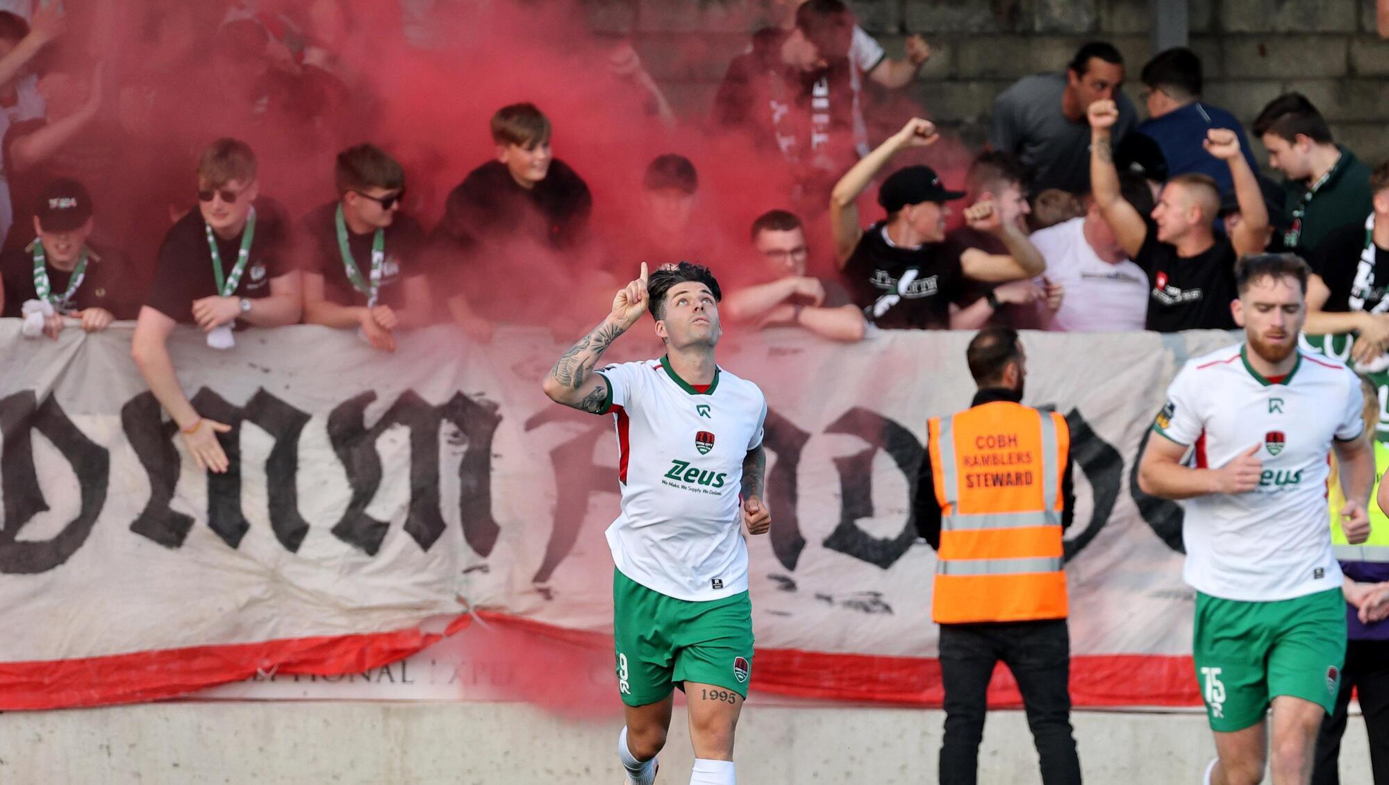 BRAGGING RIGHTS: Ruairi Keating’s eight goal in six games ended the Cobh Ramblers hoodoo over Cork City. Pic: Jim Coughlan.