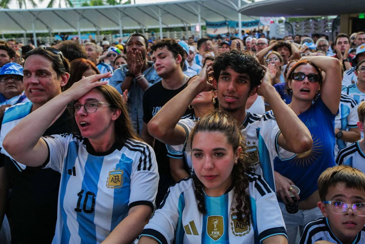 PHEW: Argentina fans react as they watch afar their heroes get a massive fright from tiny Cope Verde. PHEW: Argentina fans react as they watch afar their heroes get a massive fright from tiny Cope Verde.
