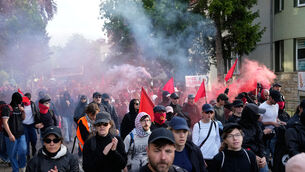 Protesters gathered ahead of the convention in Erfurt (AP) Protesters gathered ahead of the convention in Erfurt (AP)