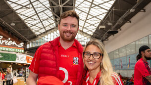 <p>Jerry and Rasa Hayes at Kent Station heading to the Cork vs Galway All-Ireland Hurling semi-final at Croke Park. Picture by Noel Sweeney</p>
