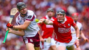 <p>DANGER MAN: Galway’s Jason Rabbitte and Damien Cahalane of Cork. Pic: INPHO/James Crombie</p>