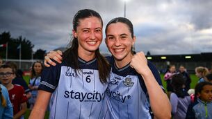 <p>Dublin players Hannah McGinnis, left, and Ashling Nyhan celebrate. Pic: Shauna Clinton/Sportsfile</p> <p>Dublin players Hannah McGinnis, left, and Ashling Nyhan celebrate. Pic: Shauna Clinton/Sportsfile</p>