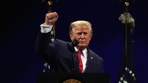 President Donald Trump gestures at the conclusion of his speech (Mark Schiefelbein/AP) President Donald Trump gestures at the conclusion of his speech (Mark Schiefelbein/AP)
