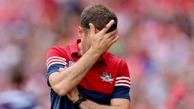 <p>TOUGH DAY: Cork manager Ben O'Connor suffering in the final stages of Saturday's All-Ireland SHC semi-final loss to Galway at Croke Park. Pic: Ryan Byrne, Inpho</p>