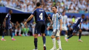 <p>STANDING TALL: Roberto Lopes of Cabo Verde and Lionel Messi of Argentina at Miami Stadium. Pic: Eston Parker/Sportsfile</p> <p>STANDING TALL: Roberto Lopes of Cabo Verde and Lionel Messi of Argentina at Miami Stadium. Pic: Eston Parker/Sportsfile</p>