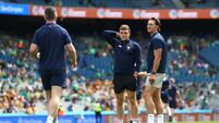 Shane O'Donnell and Aron Shanagher inspect the pitch ahead of the match 5/7/2026