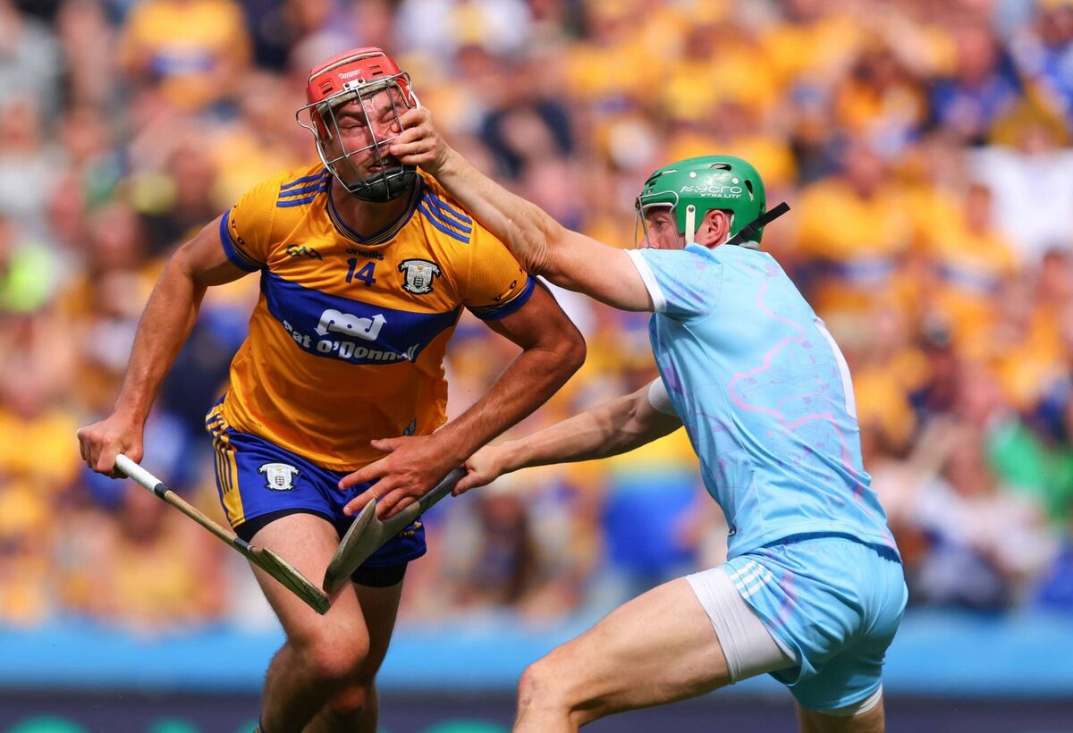 Clare's Peter Duggan is fouled by Nickie Quaid. Pic: Tom O’Hanlon/Inpho Clare's Peter Duggan is fouled by Nickie Quaid. Pic: Tom O’Hanlon/Inpho