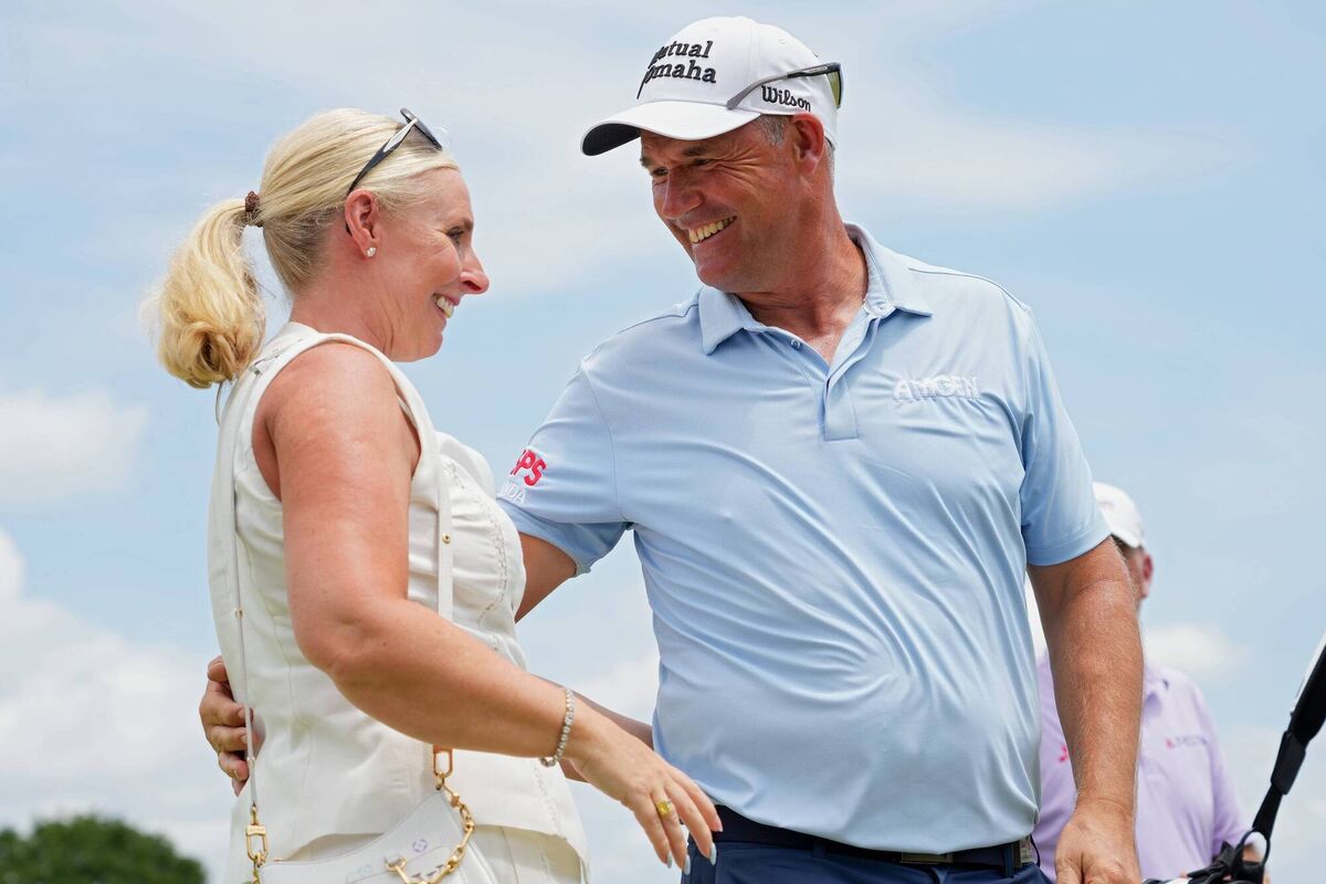 SWEET, CAROLINE: Padraig Harrington with his wife Caroline after victory in the US Senior Open in Columbus, Ohio. Pic: Dylan Buell/Getty Images SWEET, CAROLINE: Padraig Harrington with his wife Caroline after victory in the US Senior Open in Columbus, Ohio. Pic: Dylan Buell/Getty Images