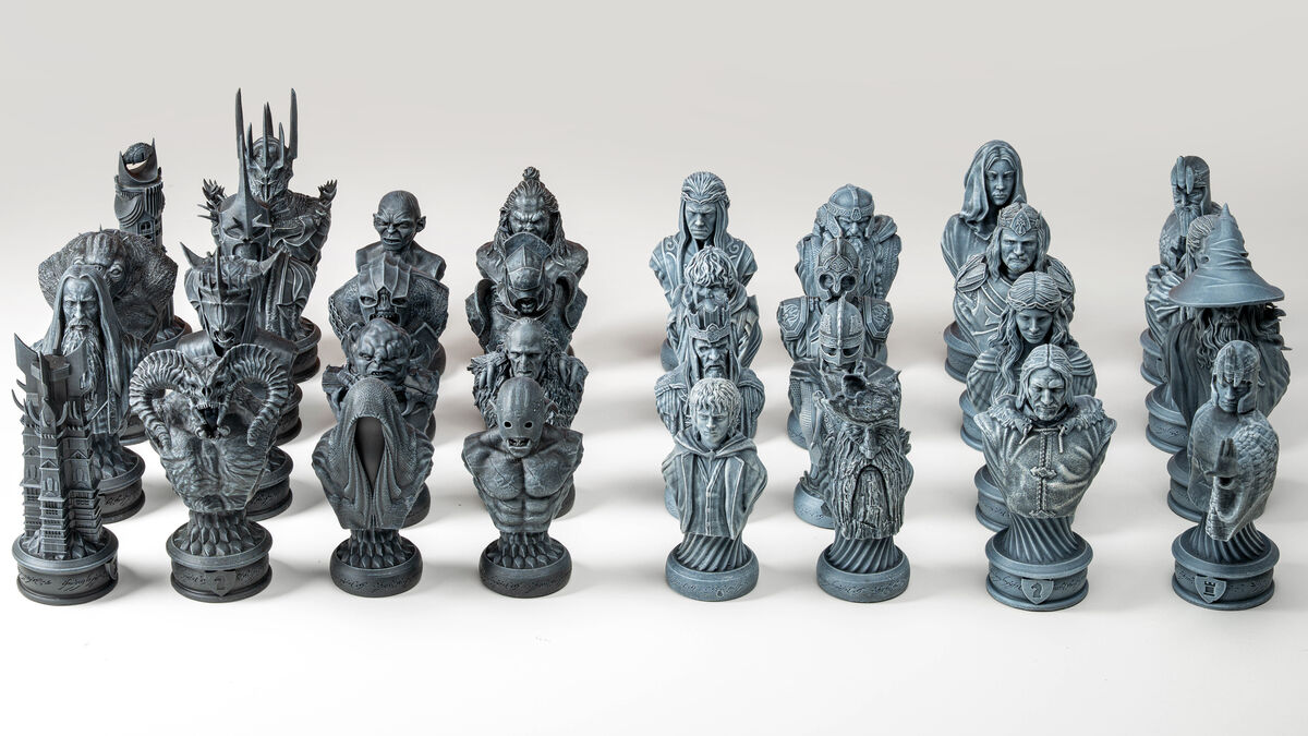 A full Lord of the Rings chess set, which would have taken much longer on a standard-sized resin printer. Hand-painted by Noel Campion. Picture: Noel Campion A full Lord of the Rings chess set, which would have taken much longer on a standard-sized resin printer. Hand-painted by Noel Campion. Picture: Noel Campion