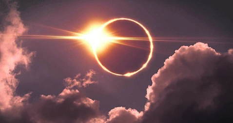 Total eclipse of the Sun. The moon covers the sun in a solar eclipse