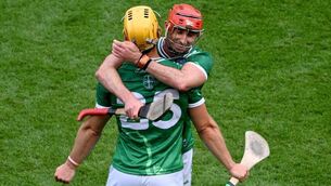 <p>Tom Morrissey, left, and Barry Nash of Limerick celebrate after the GAA Hurling All-Ireland Senior Championship semi-final match between Clare and Limerick at Croke Park in Dublin. Photo by Daire Brennan/Sportsfile</p>