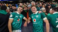 Sam Prendergast and Cian Prendergast celebrate with Ciara Prendergast and Mark Prendergast after the match  4/7/2026