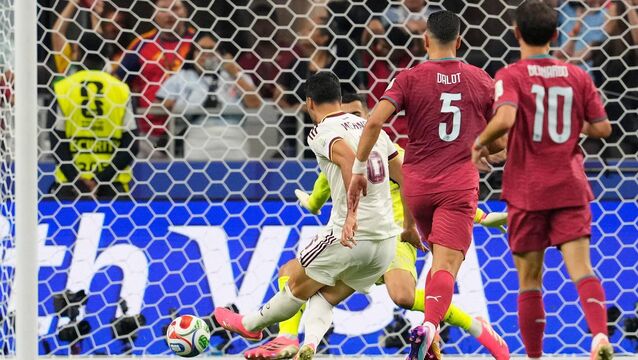 <p>IN THE MIK OF TIME: Spain's Mikel Merino scores the winner. Pic: AP Photo/Tony Gutierrez.</p>