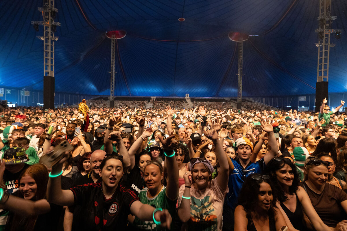 The packed Marquee in Cork enjoyed every moment of Kneecap's performance at Live At The Marquee in Cork. Pic. Darragh Kane The packed Marquee in Cork enjoyed every moment of Kneecap's performance at Live At The Marquee in Cork. Pic. Darragh Kane