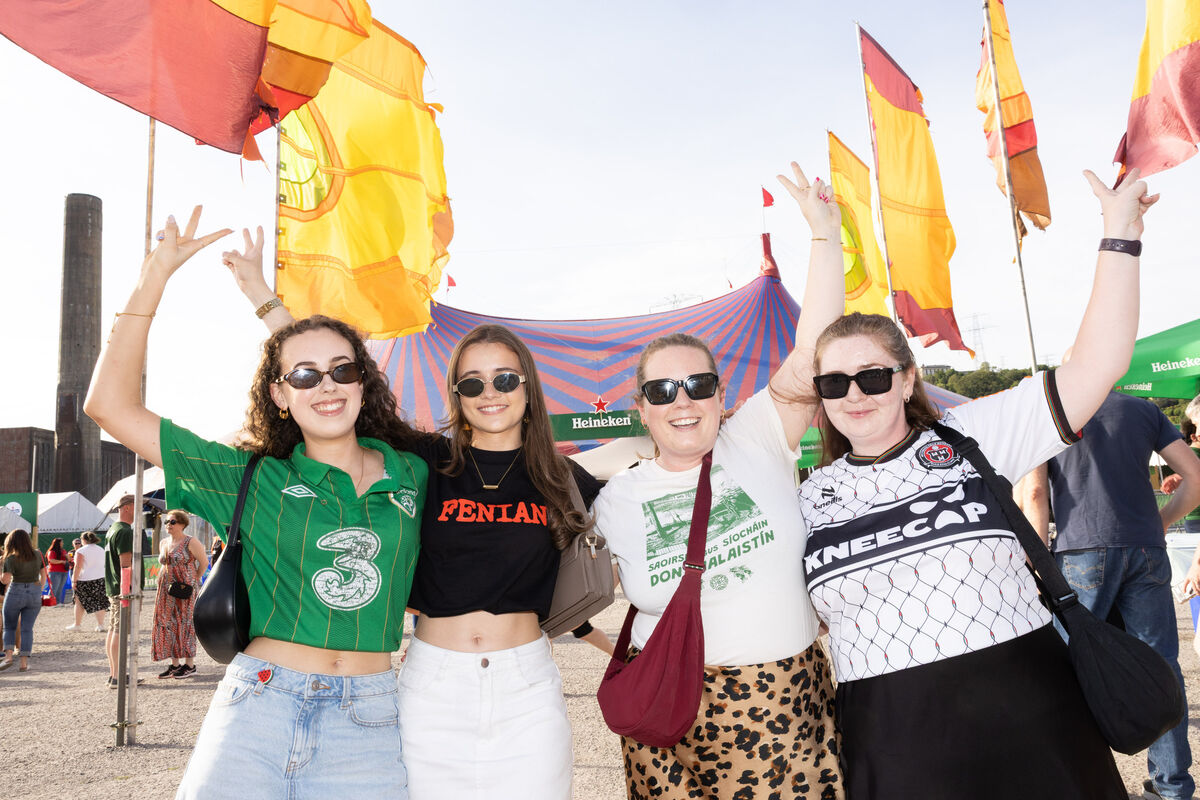 Molly Healy, Ballincollig, Aisling McSweeney, Ballincollig, Amy Couch, Parklands and Julie O’Regan, Parklands going to see Kneecap at Live At The Marquee. Picture: Darragh Kane Molly Healy, Ballincollig, Aisling McSweeney, Ballincollig, Amy Couch, Parklands and Julie O’Regan, Parklands going to see Kneecap at Live At The Marquee. Picture: Darragh Kane