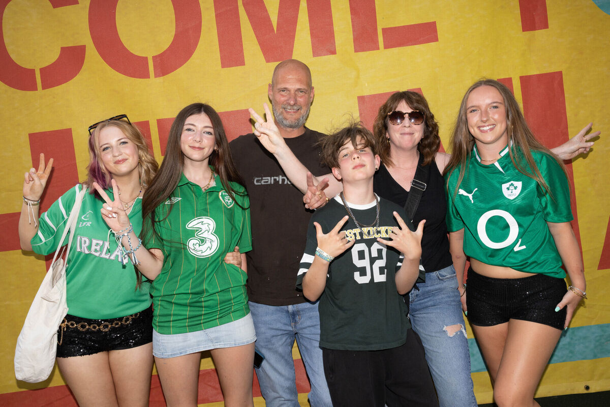 Saoirse O’Donoghue, Douglas, Chloe Borg, Carlos Boeg, Luca Boeg, Sue Boeg, Grange and Beth Harte Barry, Blackrock going to see Kneecap at Live At The Marquee. Picture: Darragh Kane Saoirse O’Donoghue, Douglas, Chloe Borg, Carlos Boeg, Luca Boeg, Sue Boeg, Grange and Beth Harte Barry, Blackrock going to see Kneecap at Live At The Marquee. Picture: Darragh Kane