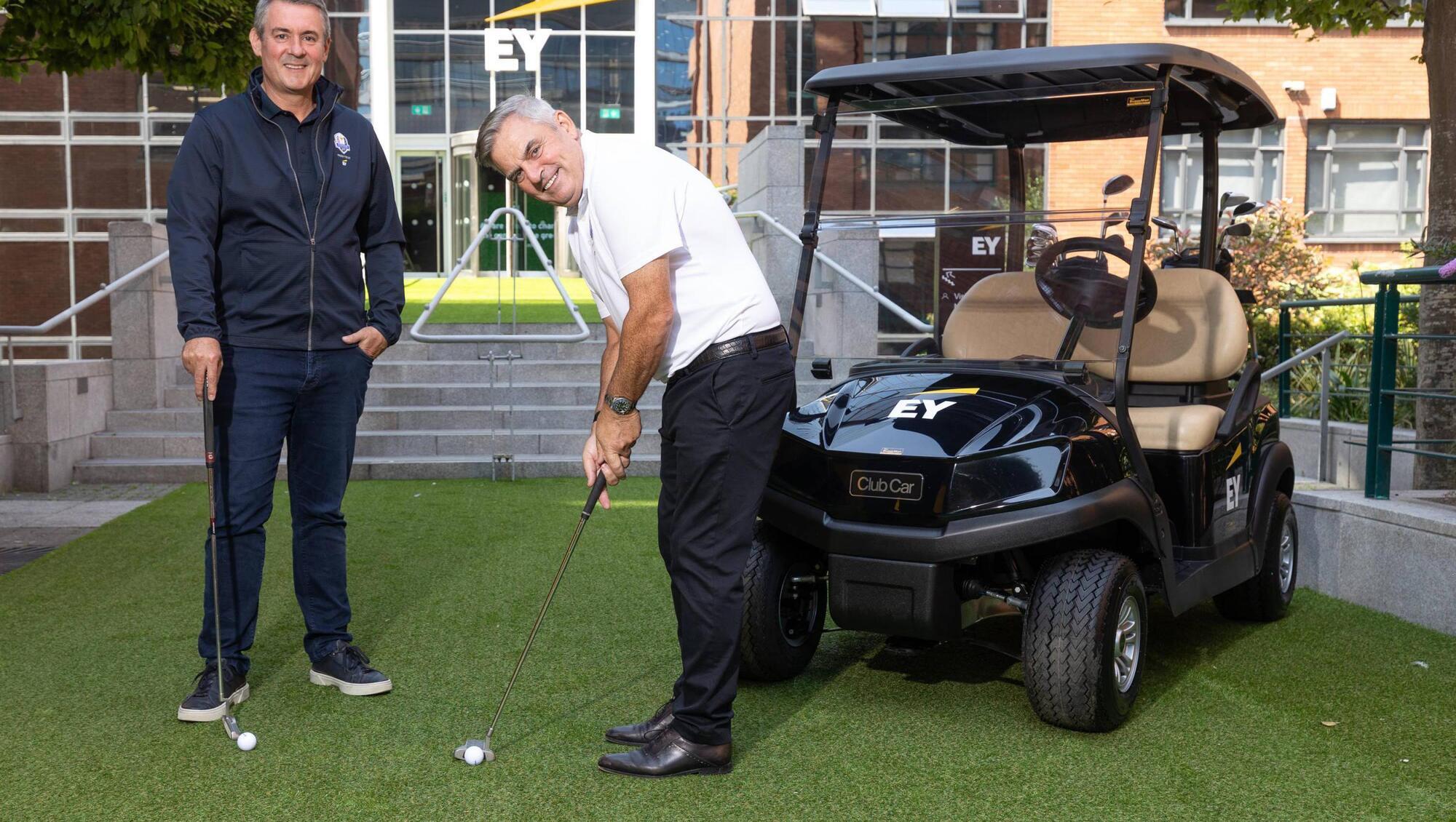 NO WORRIES: EY Ireland Managing Partner, Frank O’Keeffe announces EY’s commercial sponsorship of the Junior Ryder Cup alongside ambassador Paul McGinley. Pic: Naoise Culhane.