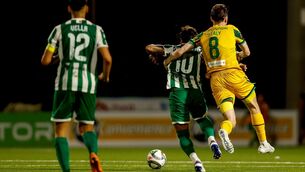 <p>Shamrock Rovers' Matt Healy fouls Floriana’s Federico Varela. Pic: Darrin Zammit Lupi</p> <p>Shamrock Rovers' Matt Healy fouls Floriana’s Federico Varela. Pic: Darrin Zammit Lupi</p>