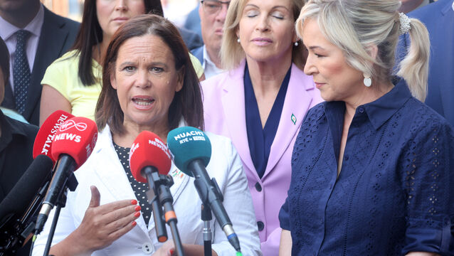 <p>Sinn Féin president Mary Lou McDonald and Northern Ireland First Minister Michelle O’Neill spoke to the media at Leinster House today, Tuesday, ahead of Constitutional Change Bill debate. Picture: Leah Farrell/RollingNews</p>