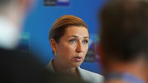 Denmark’s Prime Minister Mette Frederiksen makes statements before the Nato summit in Ankara, Turkey (Alastair Grant/AP)