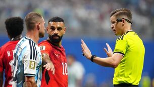 <p>Argentina's Alexis Mac Allister and Egypt's Mohamed Salah appeal to referee Francois Letexier during the FIFA World Cup 2026 round of 16 match at the Atlanta Stadium. Picture: Nick Potts/PA Wire.</p>