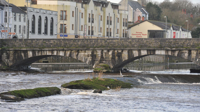<p>Fermoy weir was damaged in a storm in 2016. File picture: Larry Cummins</p>