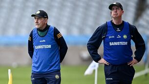 <p>Offaly joint-managers Mickey Harte, left, and Declan Kelly during the Tailteann Cup semi-final match between Offaly and Wicklow at Croke Park in Dublin. Photo by Seb Daly/Sportsfile</p> <p>Offaly joint-managers Mickey Harte, left, and Declan Kelly during the Tailteann Cup semi-final match between Offaly and Wicklow at Croke Park in Dublin. Photo by Seb Daly/Sportsfile</p>