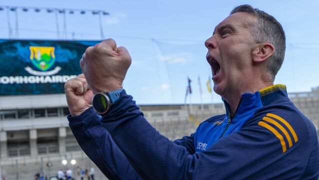 <p>Wicklow boss Oisín McConville celebrates. Pic: James Lawlor/Inpho</p>