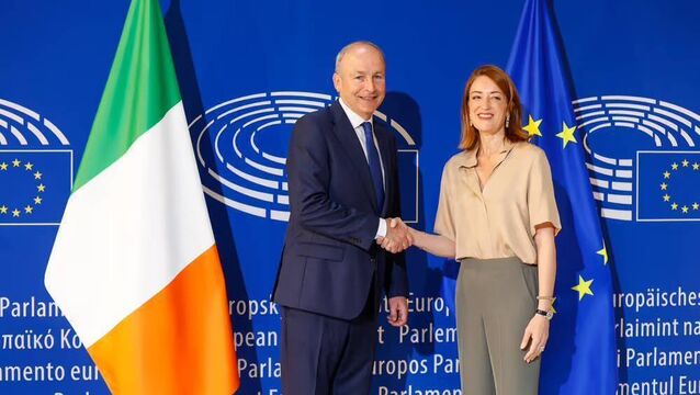 <p>European Parliament president Roberta Metsola and Taoiseach Micheál Martin. Picture: European Parliament </p>