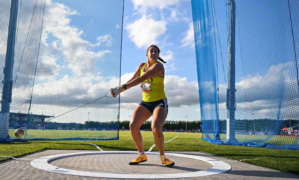 Nicola Tuthill of Ireland competes in the Cork Airport Women's Hammer Throw. Pic: Sam Barnes/Sportsfile