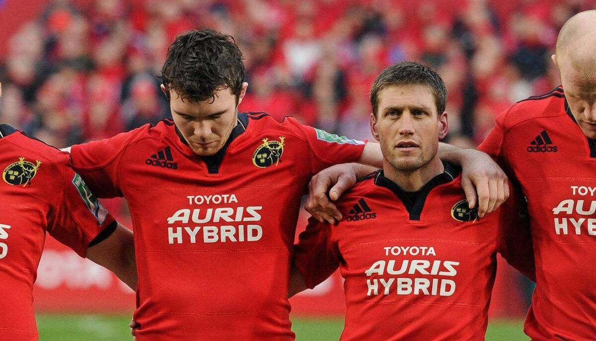 Peter O'Mahony and Ronan O'Gara during their Munster playing days. Pic: Diarmuid Greene/Sportsfile